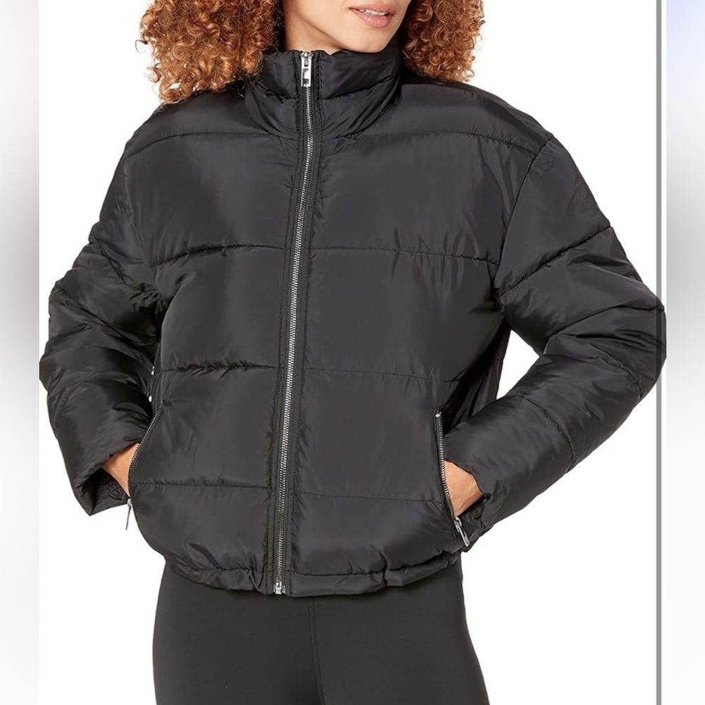 Puffer Jacket Women's Black Cropped Adjustable Zip Up Winter Coat Xl